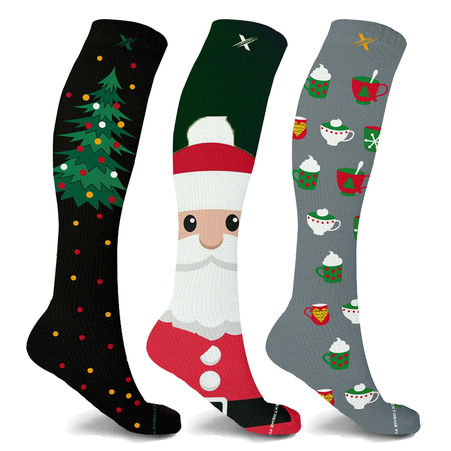 Christmas and Holiday Fun Expressive Knee High Compression Socks (3-Pairs)