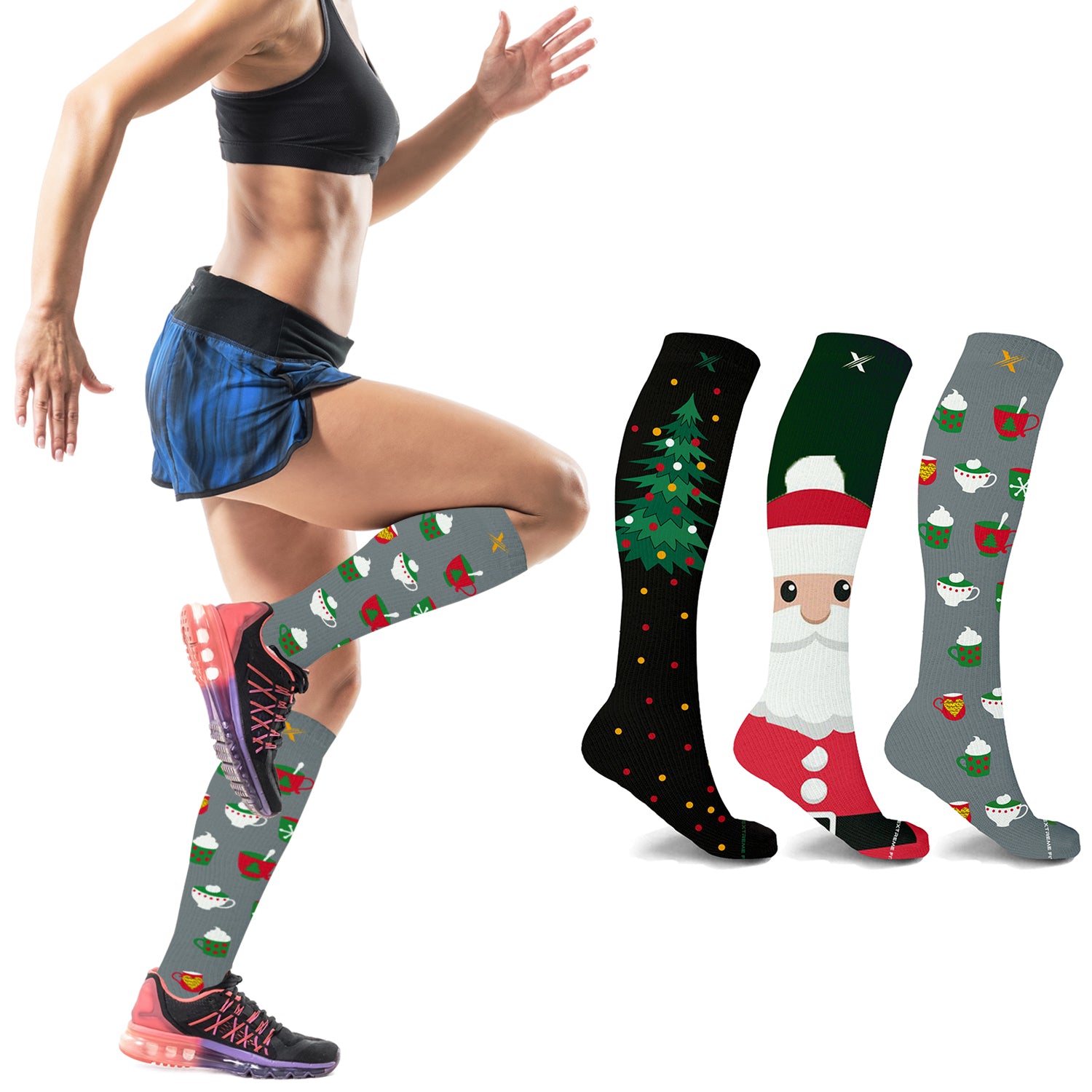 Christmas and Holiday Fun Expressive Knee High Compression Socks (3-Pairs)