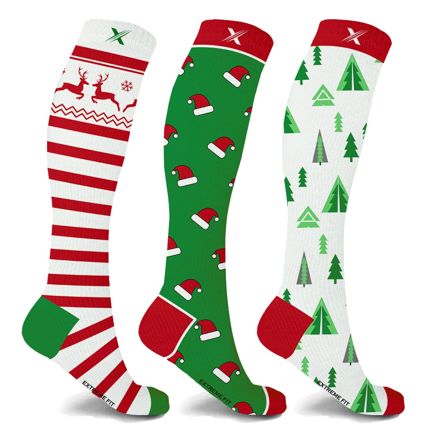 Christmas and Holiday Fun Expressive Knee High Compression Socks (3-Pairs)