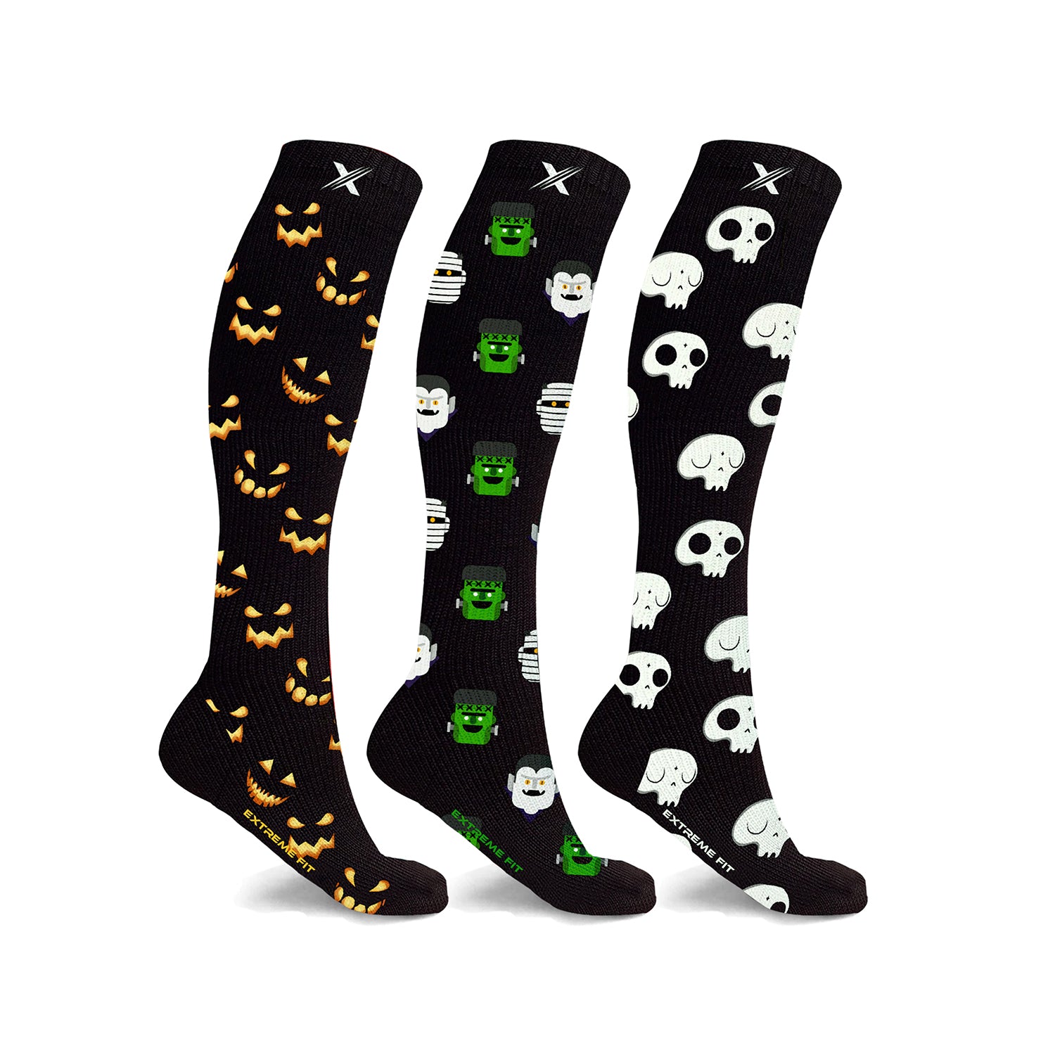 Halloween Themed Fun Expressive Knee High Compression Socks (3-Pairs)
