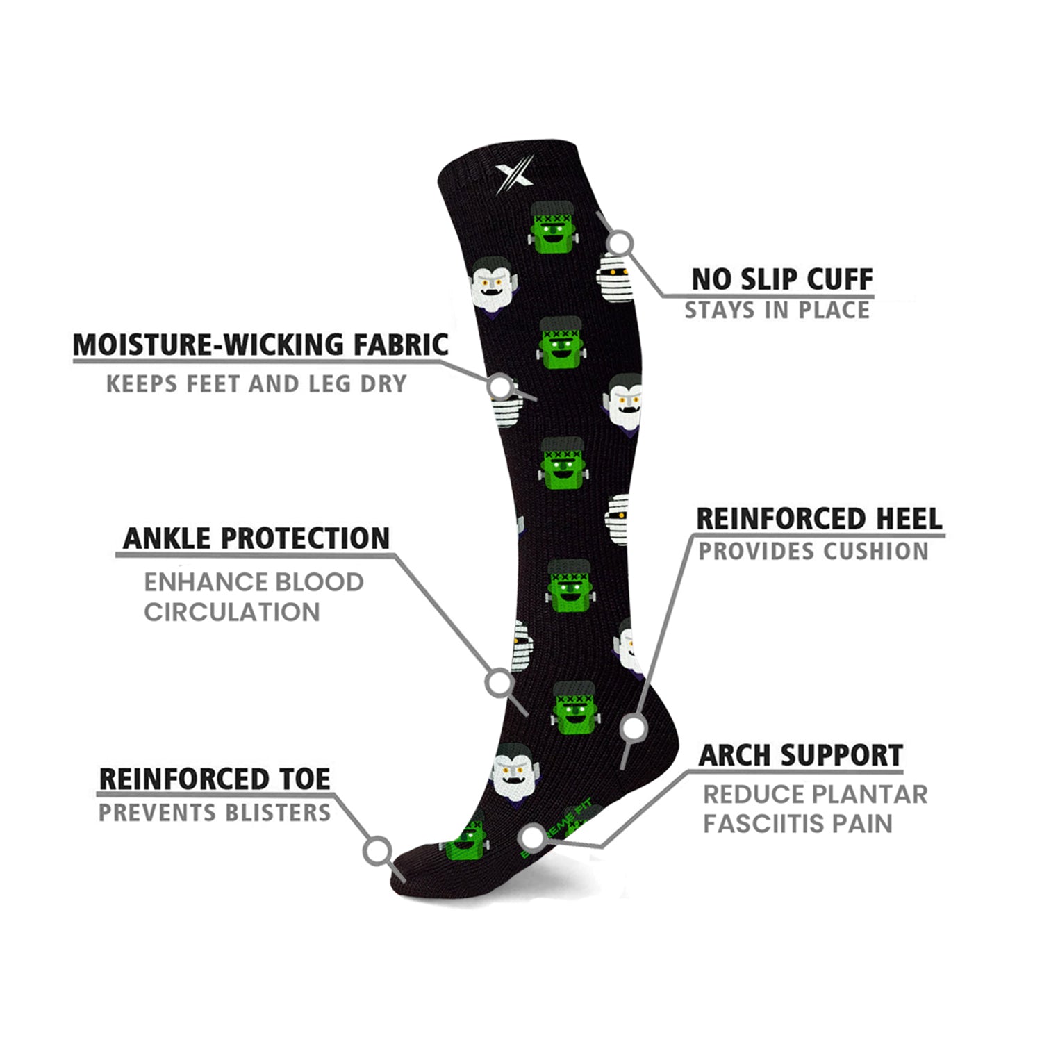 Halloween Themed Fun Expressive Knee High Compression Socks (3-Pairs)