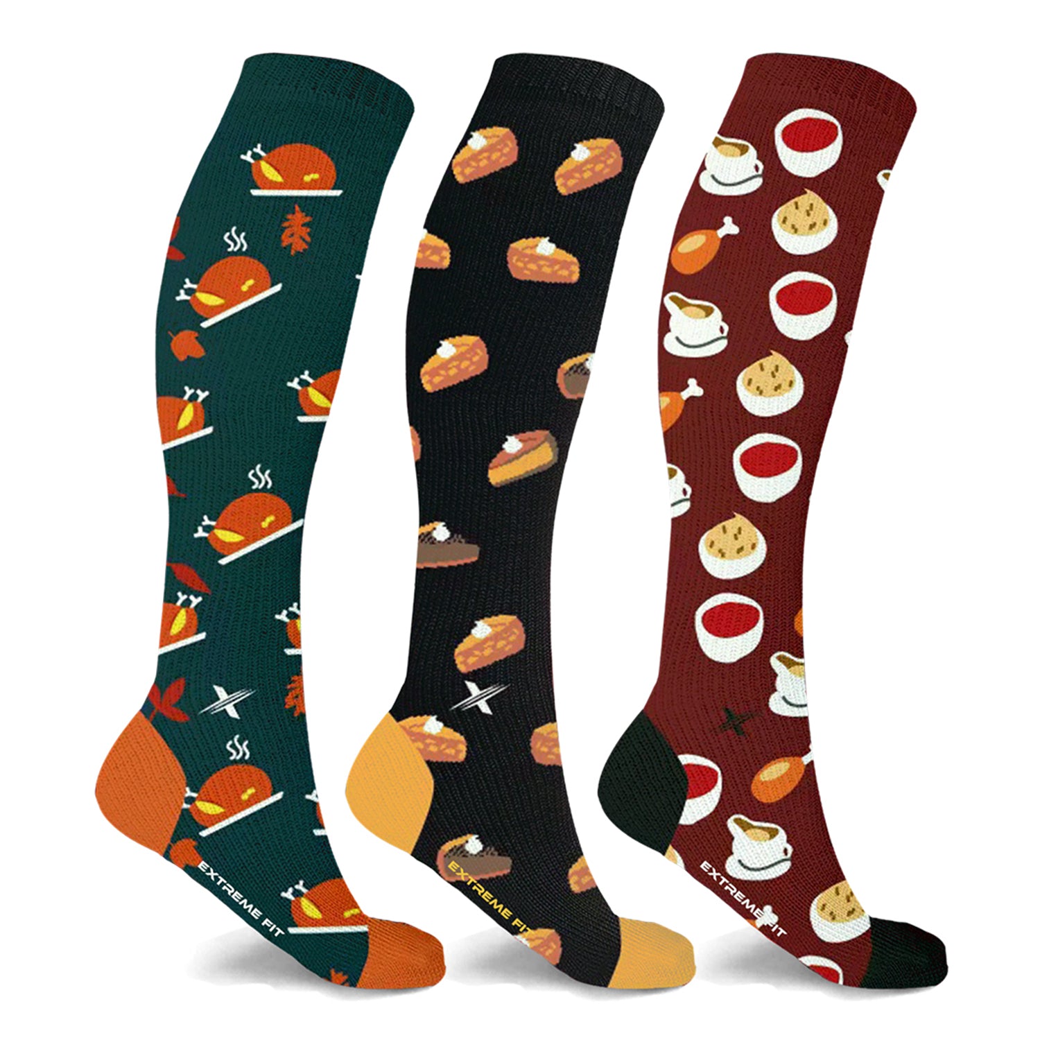 Thanksgiving Dinner Special Knee High Compression Socks (3-Pairs)