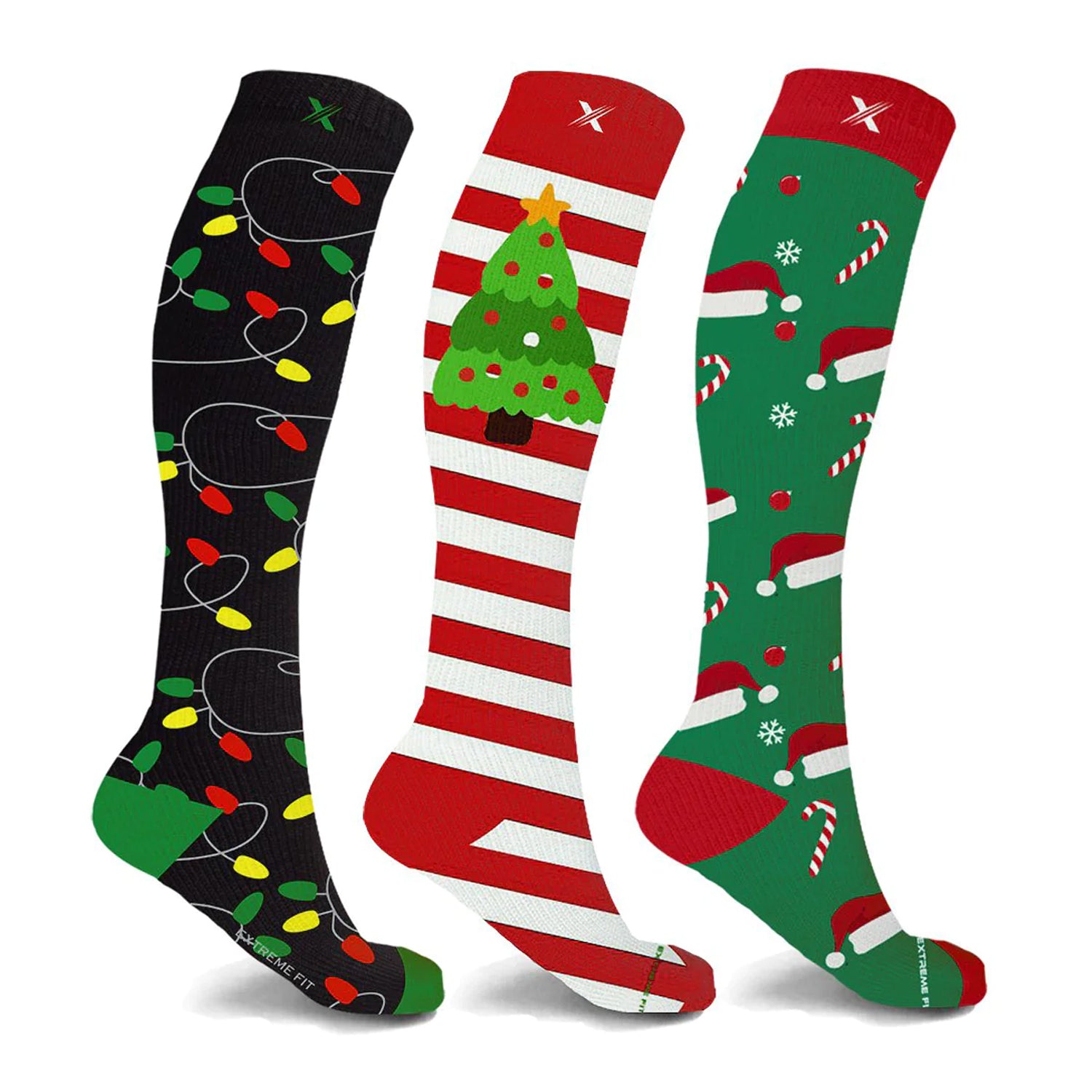 Christmas and Holiday Fun Expressive Knee High Compression Socks (3-Pairs)