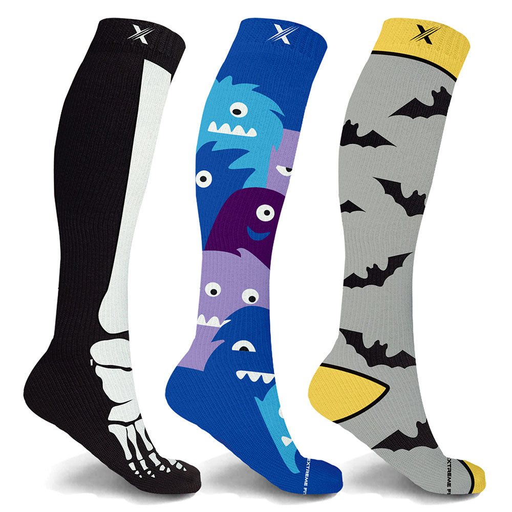 Halloween Themed Fun Expressive Knee High Compression Socks (3-Pairs)