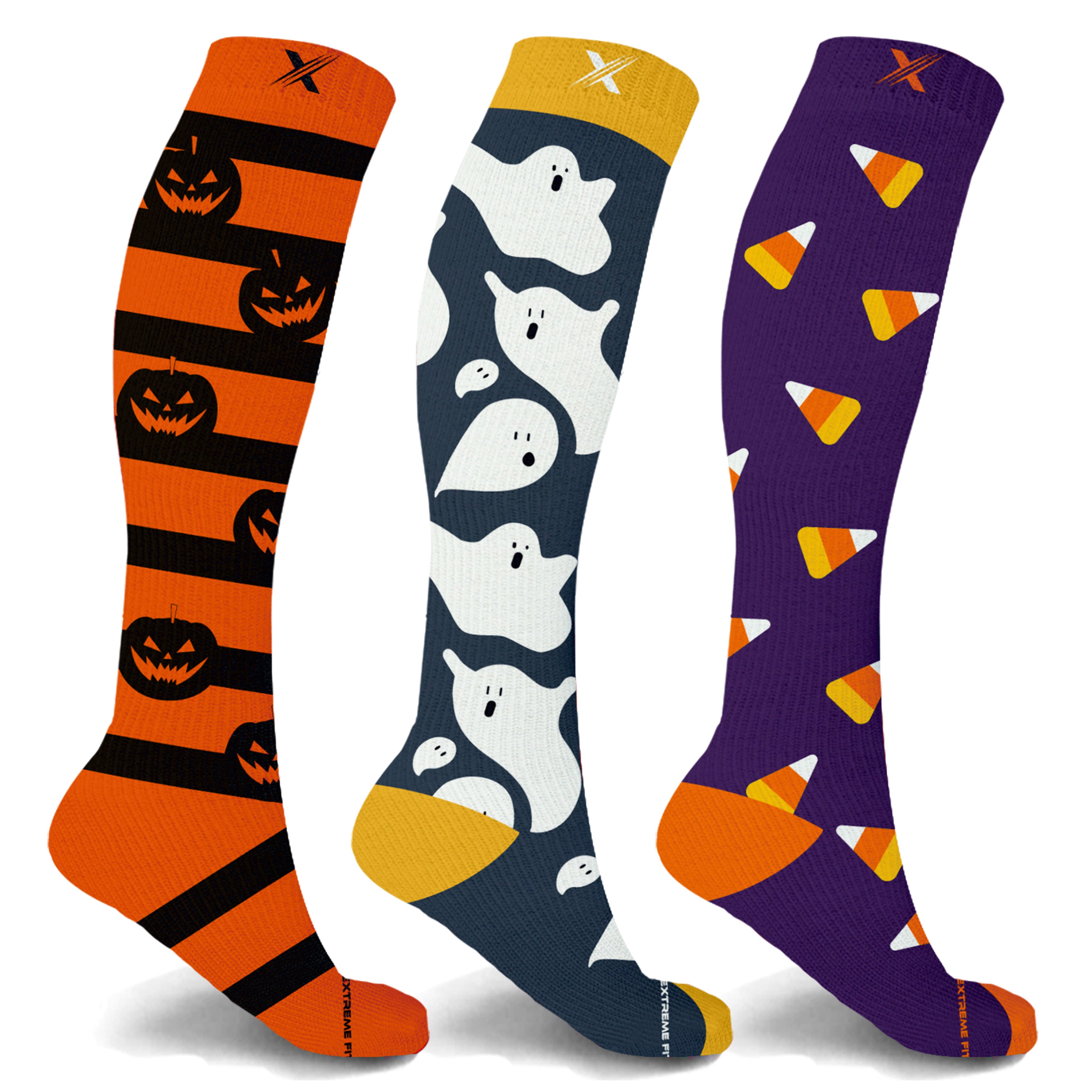 Halloween Themed Fun Expressive Knee High Compression Socks (3-Pairs)