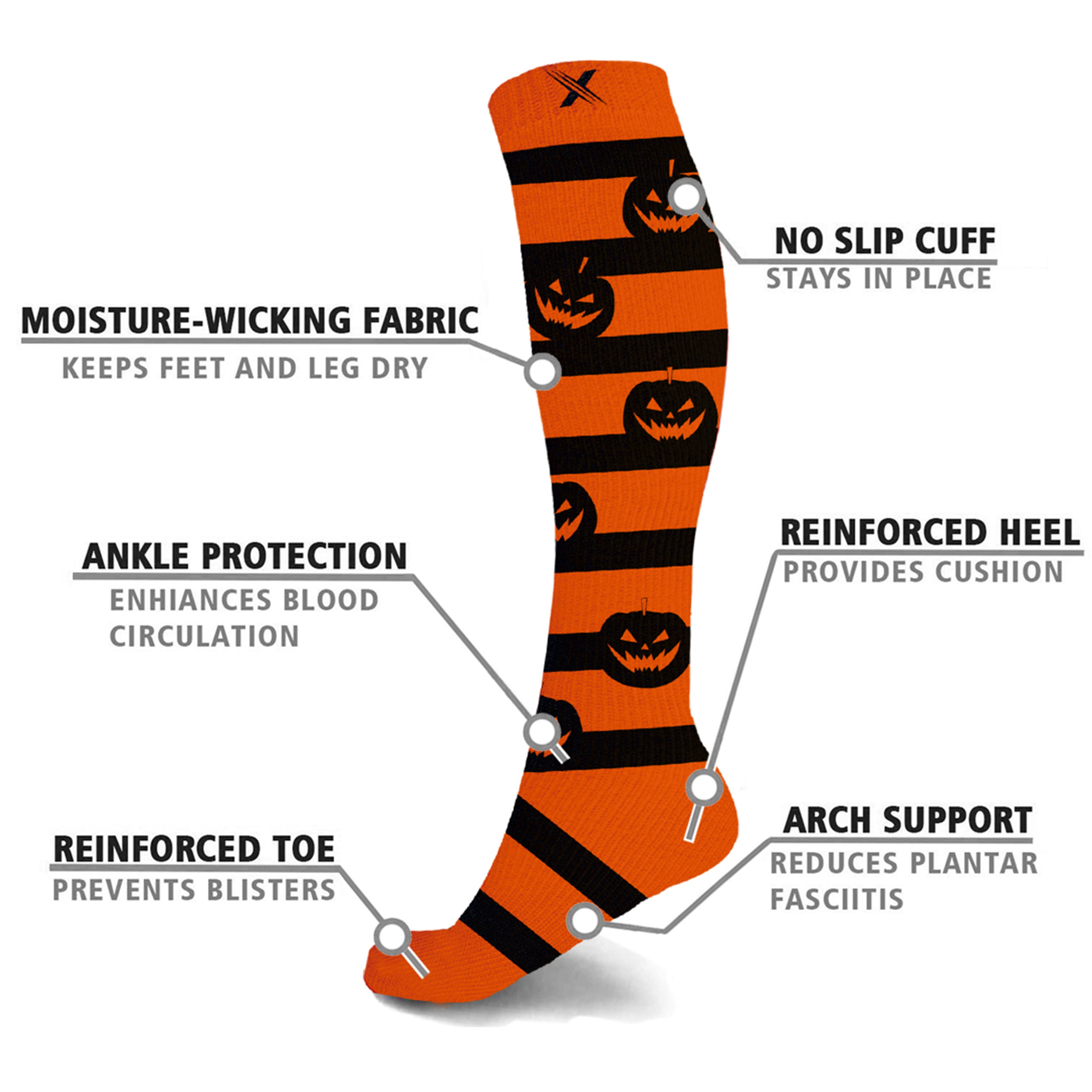 Halloween Themed Fun Expressive Knee High Compression Socks (3-Pairs)