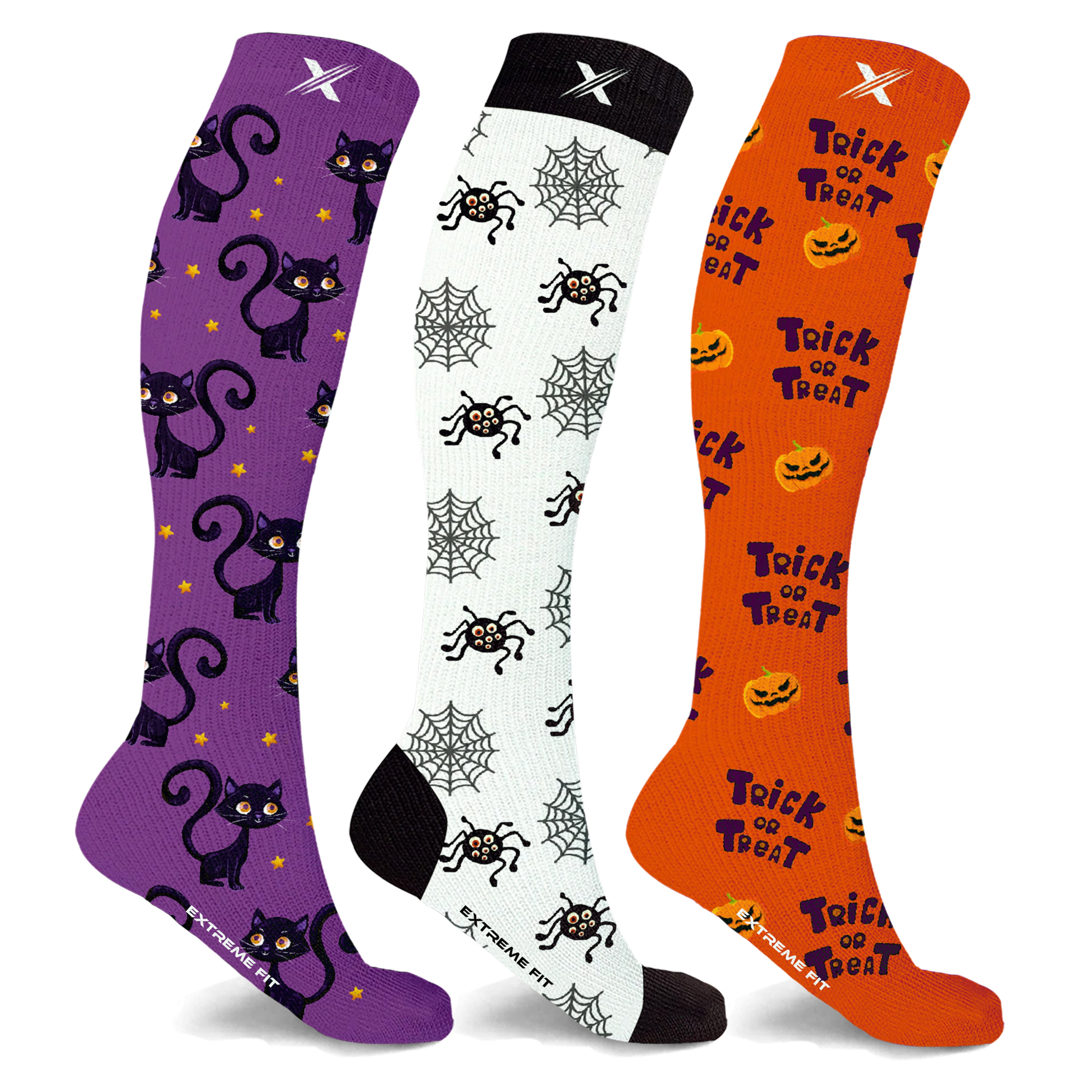 Halloween Themed Fun Expressive Knee High Compression Socks (3-Pairs)