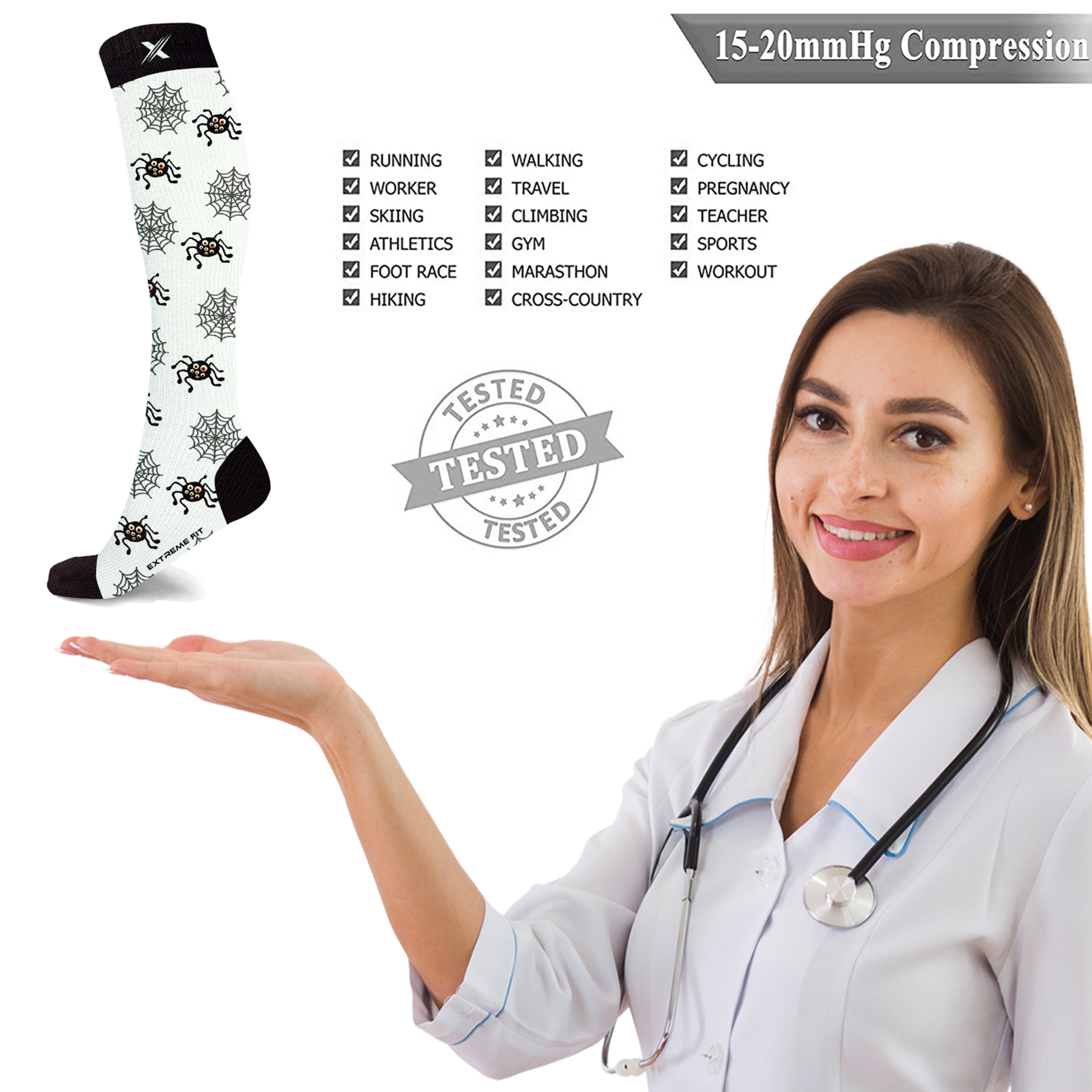 Halloween Themed Fun Expressive Knee High Compression Socks (3-Pairs)