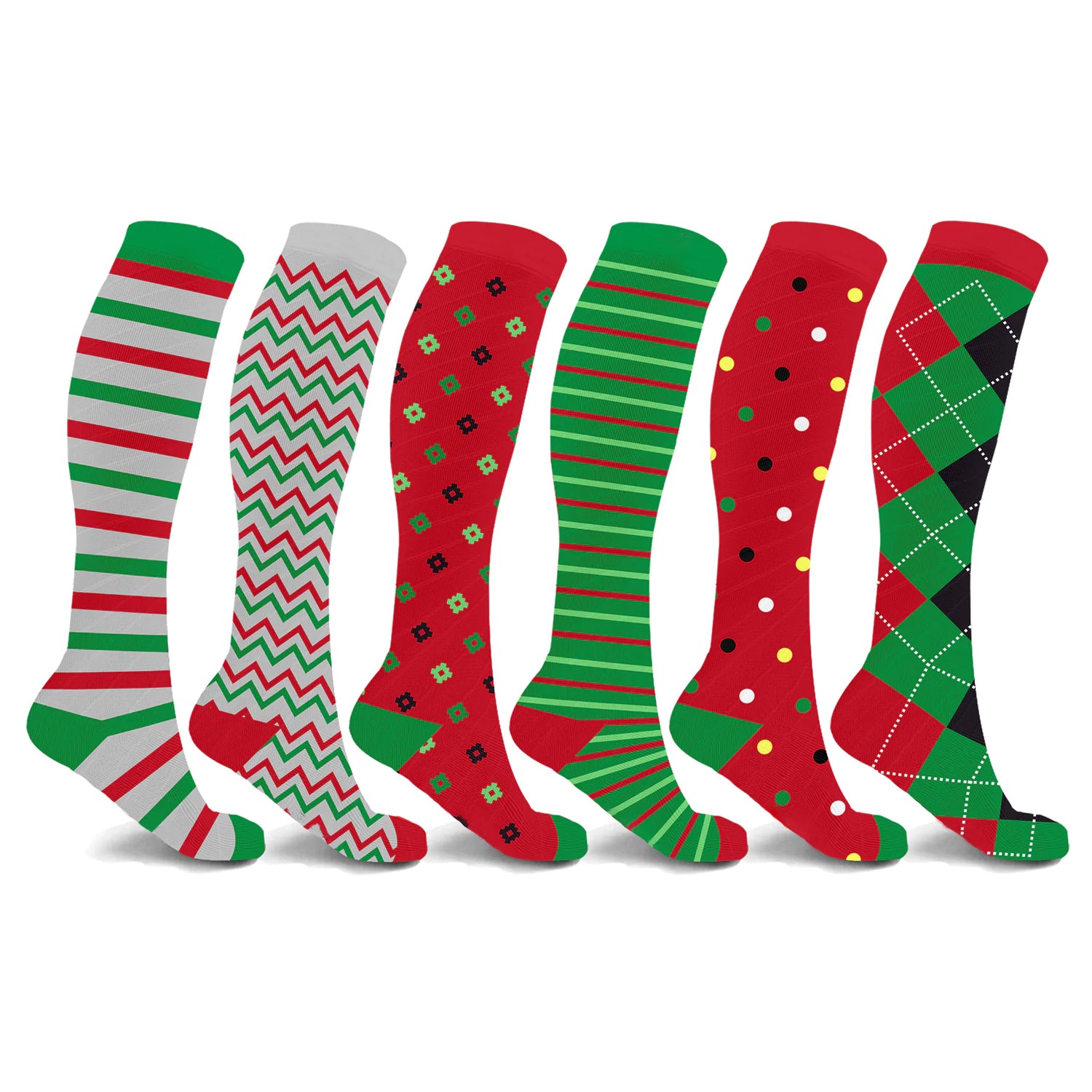 Christmas Themed Knee High Compression Socks (6-Pairs)