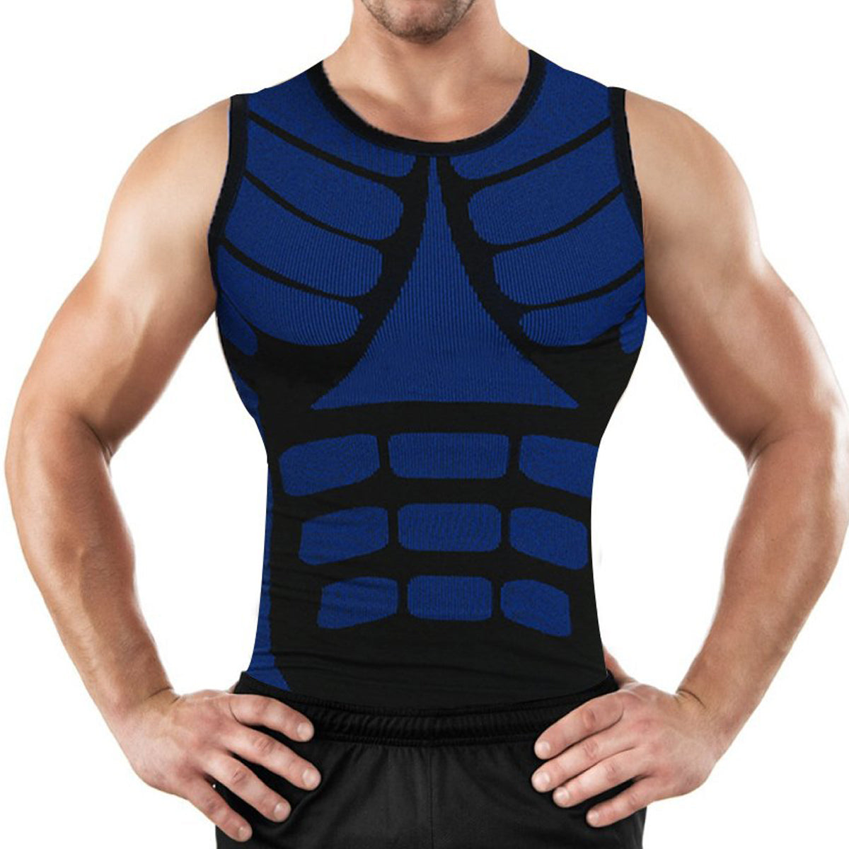 Block Print Men's Sleeveless Compression Shirts Athletic Compression Tops Dry Workout Shirt With Targeted Compression