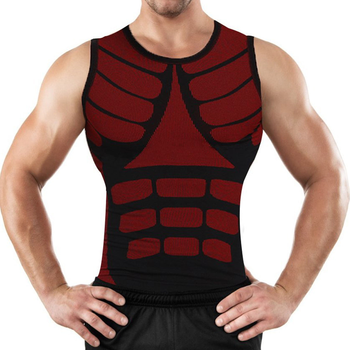 Block Print Men's Sleeveless Compression Shirts Athletic Compression Tops Dry Workout Shirt With Targeted Compression