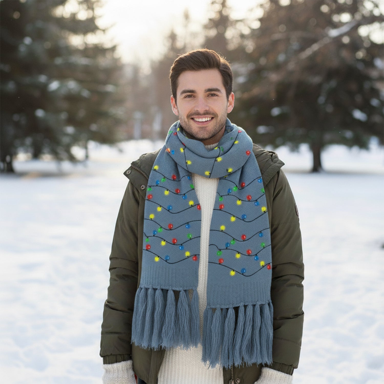 Soft and Warm Holiday Light Up Knit Scarf with 6 Bright LED Lights