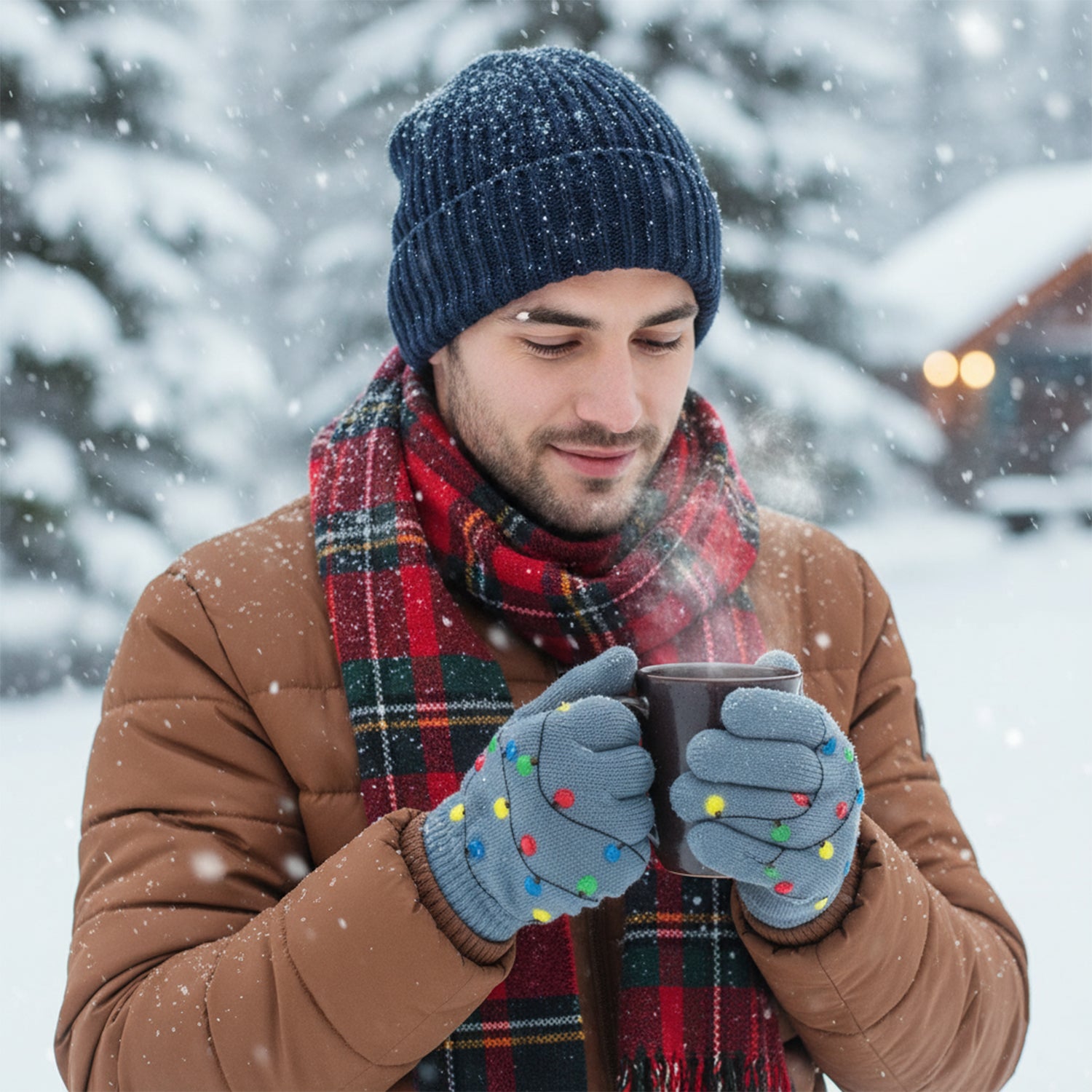 Holiday Light Up Knit Winter Gloves for Adults with 6 Bright LED
