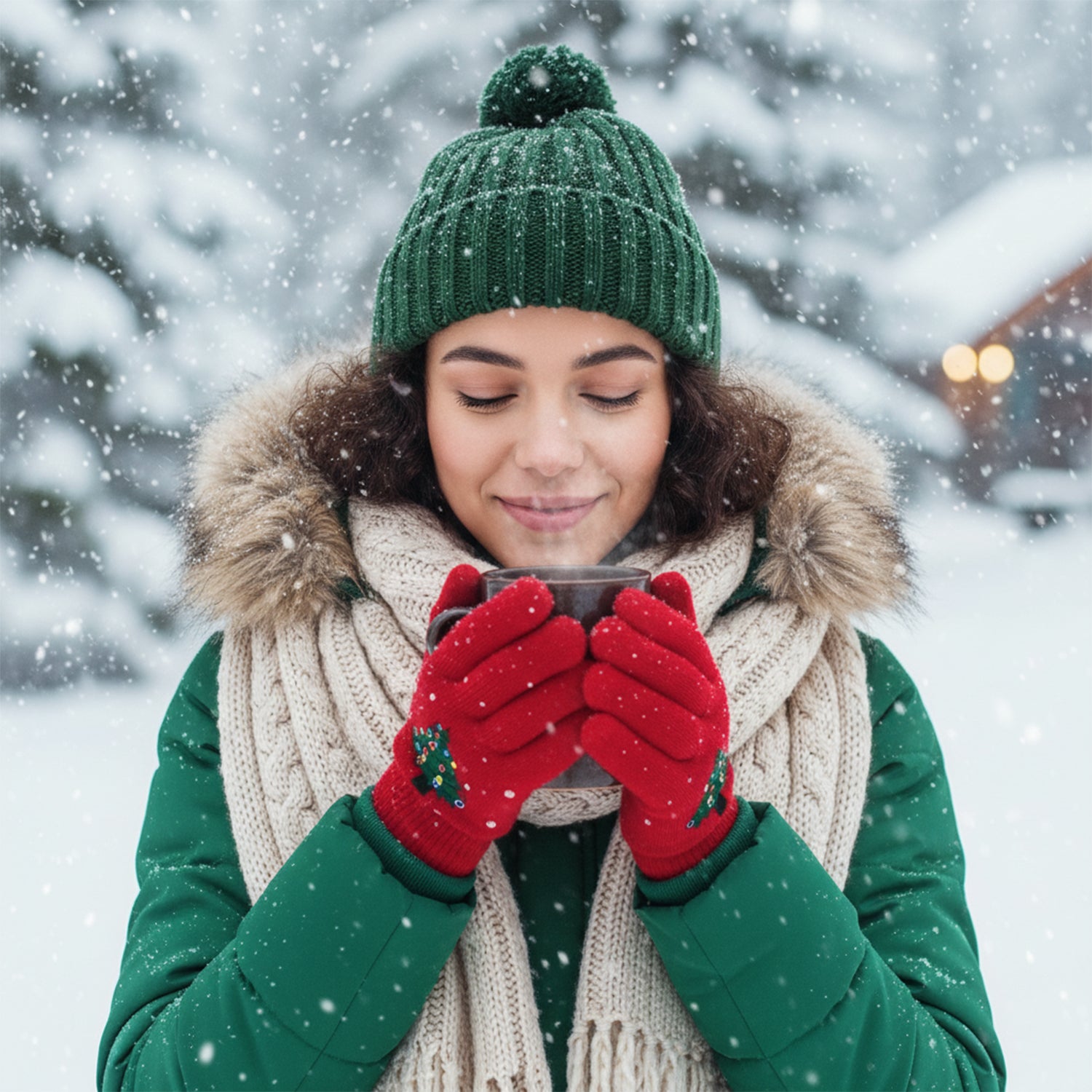 Holiday Light Up Knit Winter Gloves for Adults with 6 Bright LED
