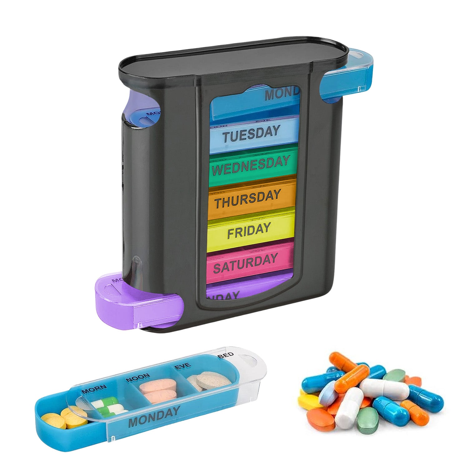 4 Times a Day, Black 7 Day Stackable Daily Pill and Medicine Organizer –  Extreme Fit