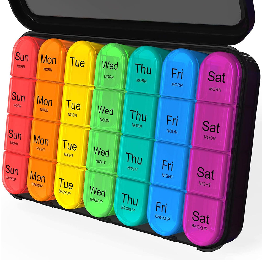Large Weekly Pill Organizer – 7 Day Pill Box with 4 Times a Day Compartments – Portable Medication & Vitamin Organizer with Removable Daily Cases
