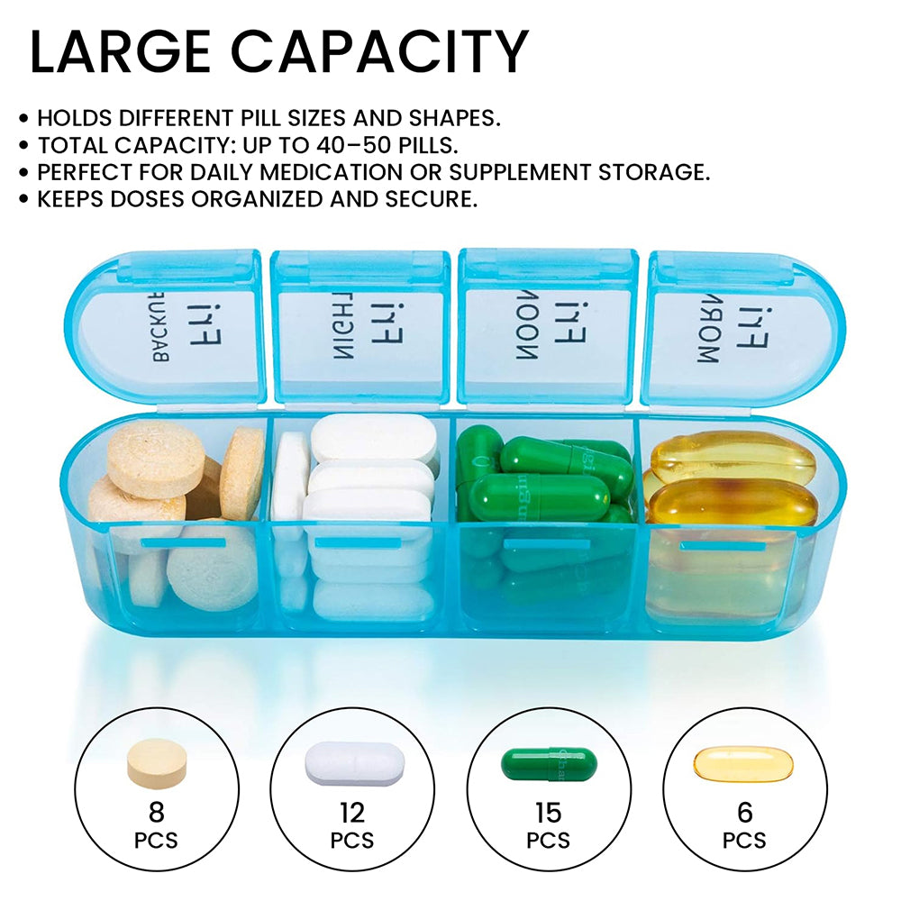 Large Weekly Pill Organizer – 7 Day Pill Box with 4 Times a Day Compartments – Portable Medication & Vitamin Organizer with Removable Daily Cases