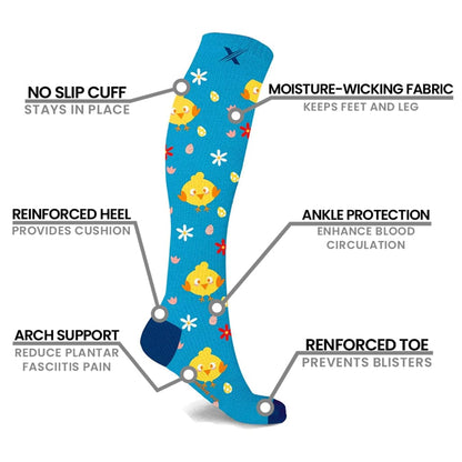Extreme Fit - BUNNY &amp; CHICKS EASTER COMPRESSION SOCKS (3-PAIRS) - KNEE-LENGTH
