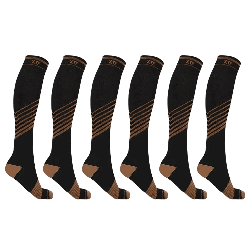 Extreme Fit - COPPER FLUX™ ULTRA V-STRIPED ENERGIZING SOCKS (6-PAIRS) - KNEE-LENGTH