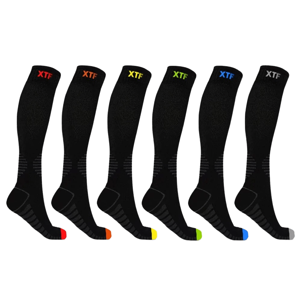 Extreme Fit - COLORED TOES COMPRESSION SOCKS (6-PAIRS) - KNEE-LENGTH