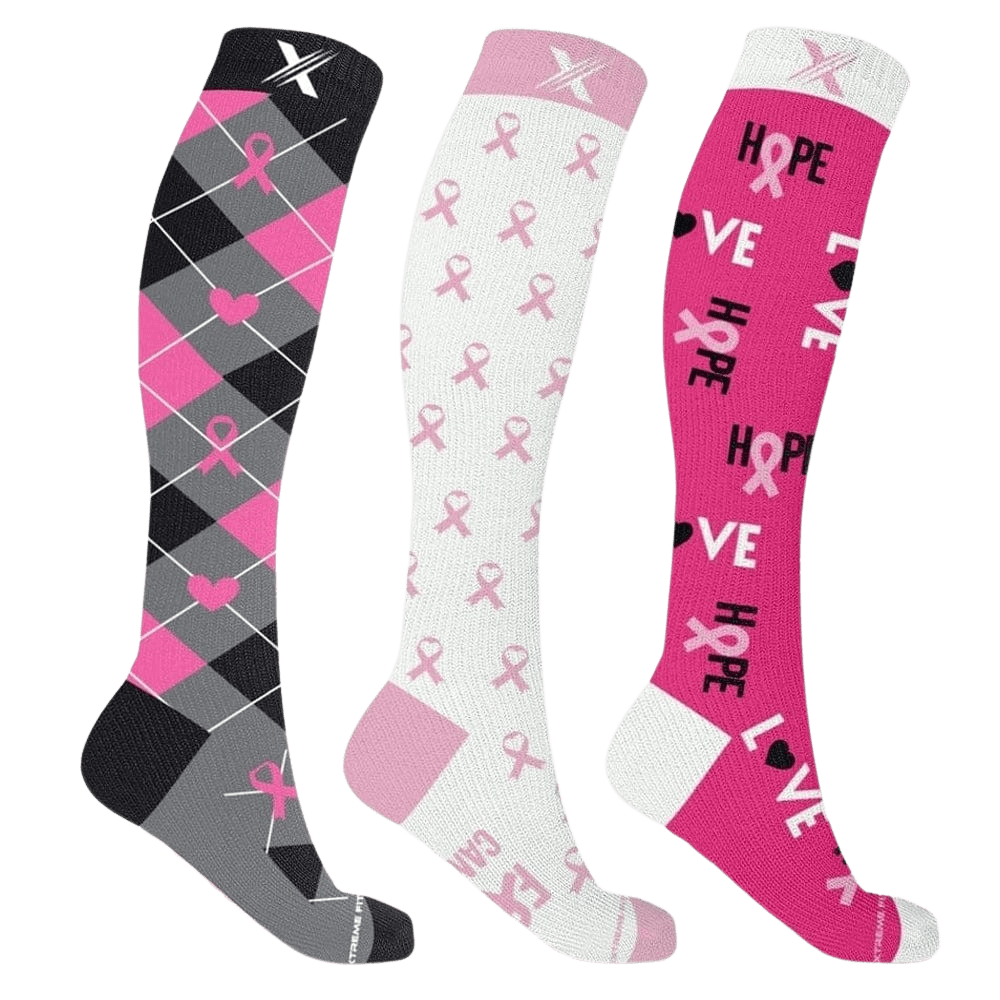 Extreme Fit - BCA AWARENESS HOPE & LOVE SOCKS (3-PAIRS) - KNEE-LENGTH