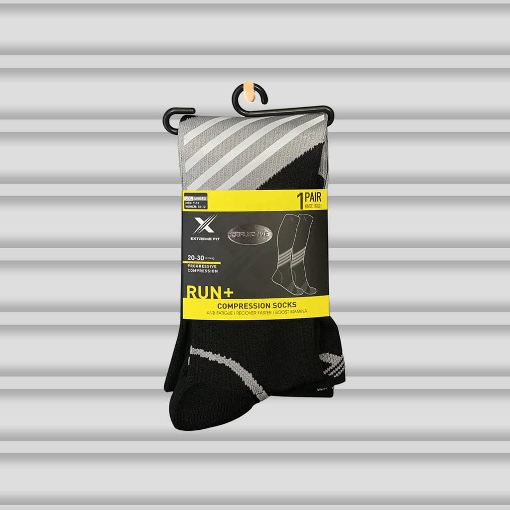 Extreme Fit - RUN+ ULTRA V-STRIPED REFLECTIVE - ATHELTIC GRADE COMPRESSION SOCKS - KNEE-LENGTH