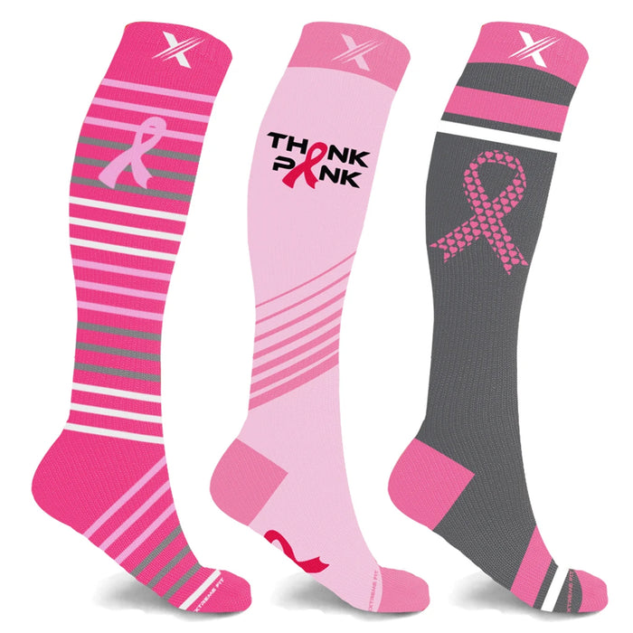 BCA Awareness Knee High Compression Socks (3-Pairs) Think Pink