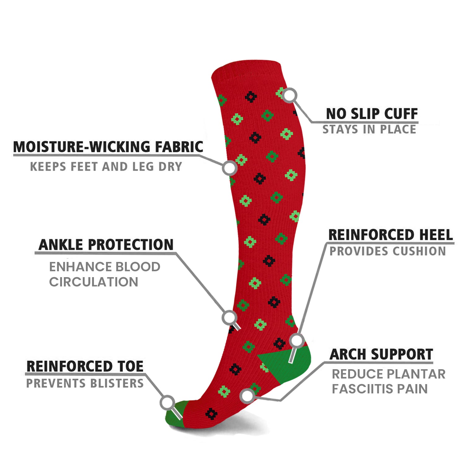 Christmas Themed Knee High Compression Socks (6-Pairs)