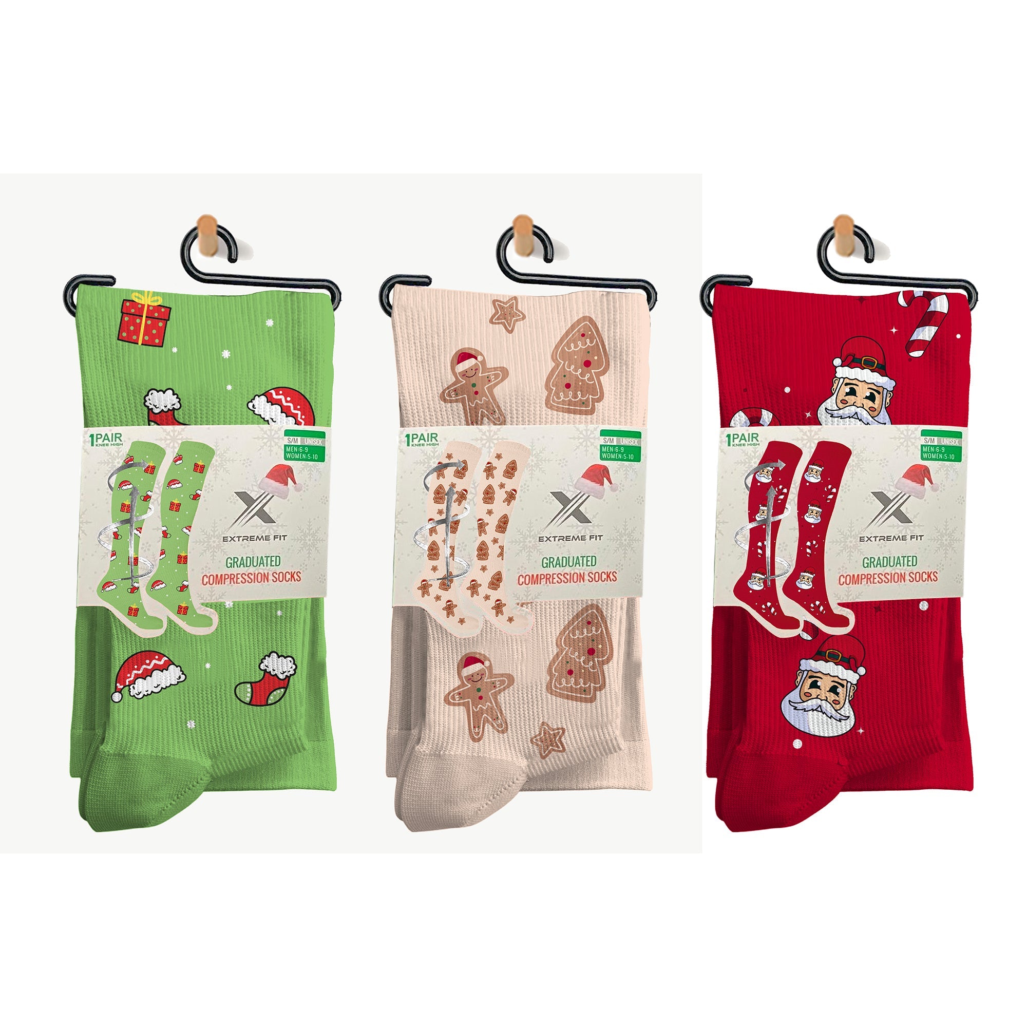 3-Pack: Holiday Fun Knee High Compression Socks