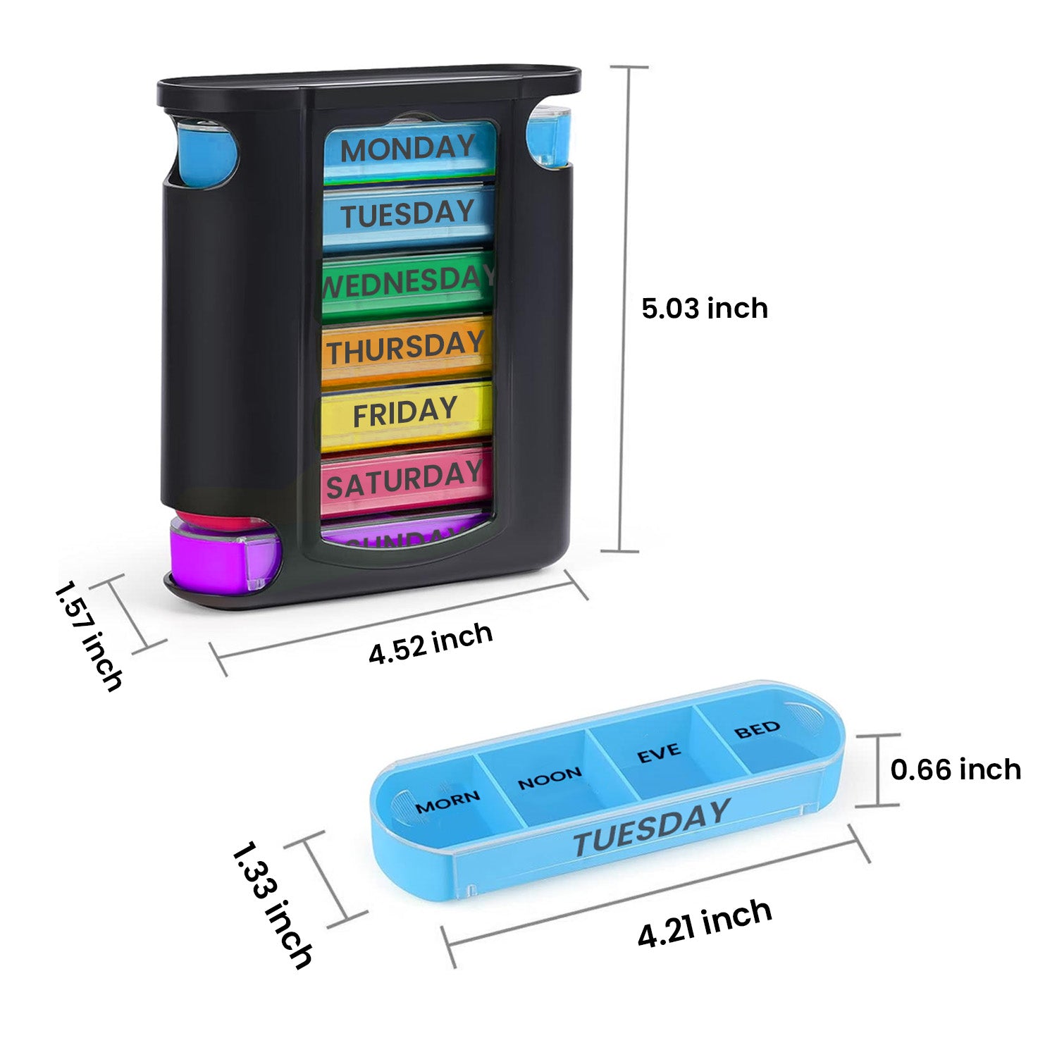 4 Times a Day, Black 7 Day Stackable Daily Pill and Medicine Organizer