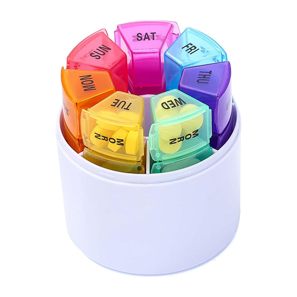 Weekly Pill Organizer – 7 Day, 4 Times a Day Medication & Vitamin Case with Colored Lids – BPA-Free Travel Pill Box