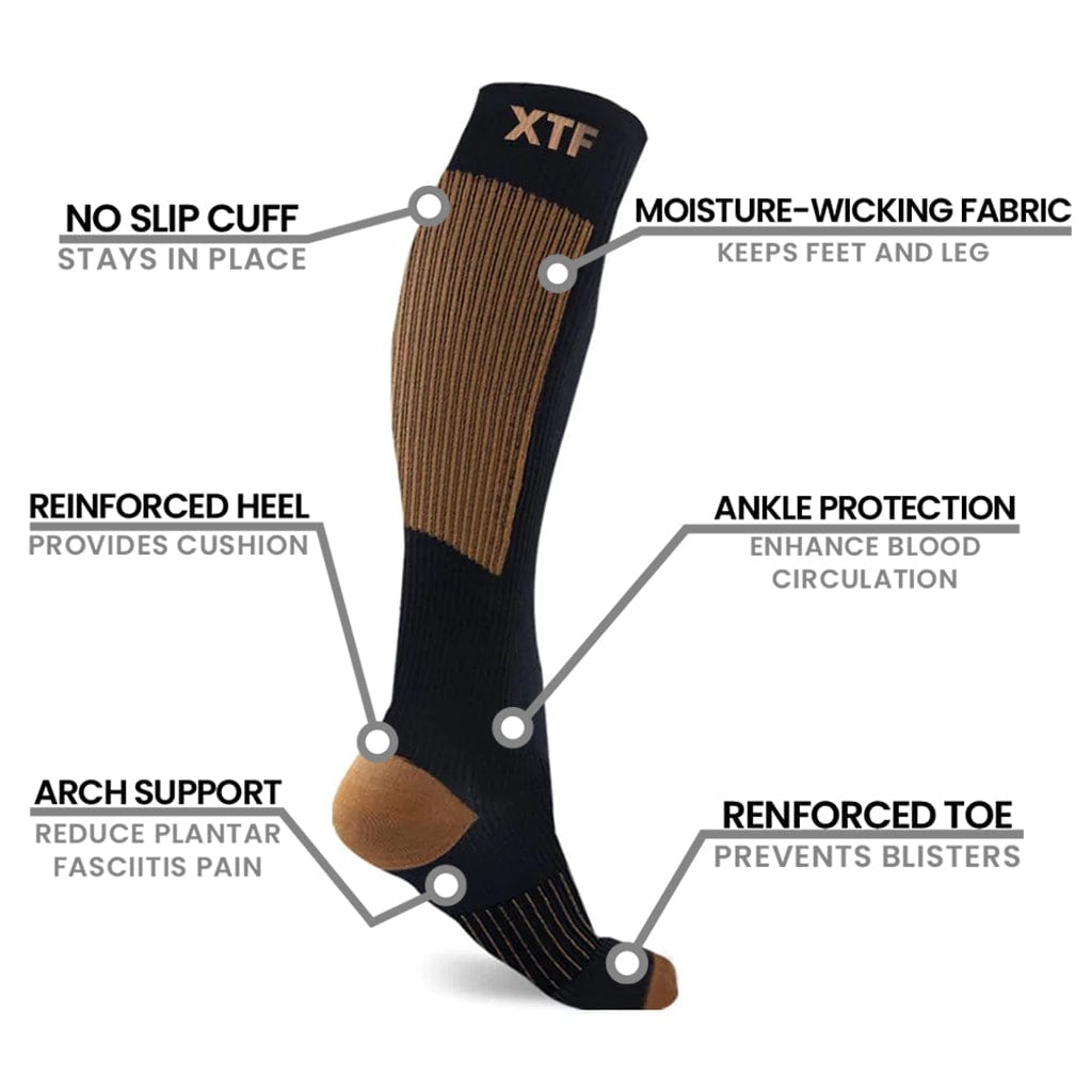  2 Pairs Copper Compression Socks Toe Open Leg Support
