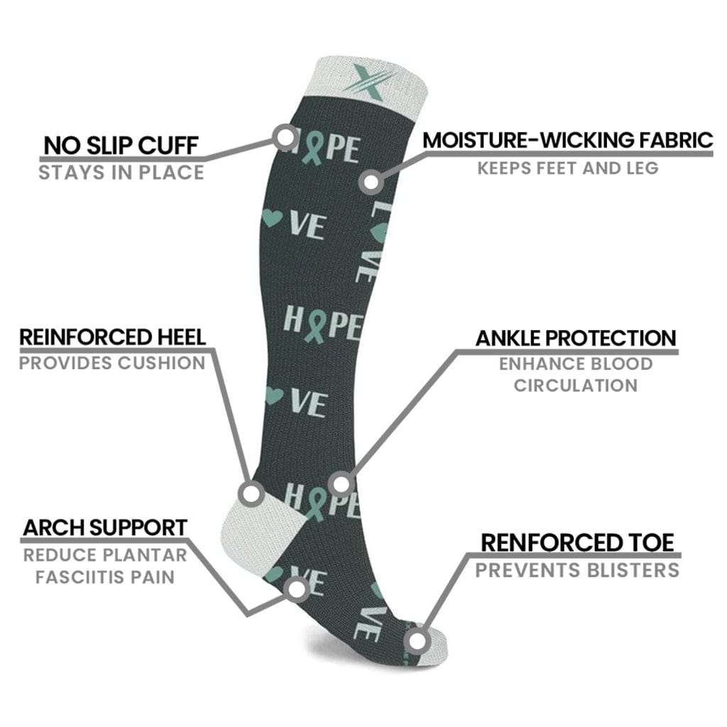 Extreme Fit - OVARIAN CANCER AWARENESS - LOVE &amp; HOPE COMPRESSION SOCKS (3-PAIRS) - KNEE-LENGTH
