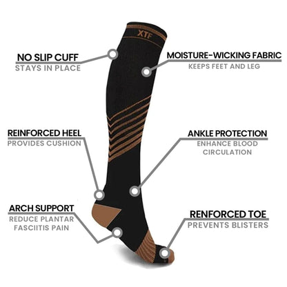 Extreme Fit - COPPER FLUX™ ULTRA V-STRIPED ENERGIZING SOCKS (6-PAIRS) - KNEE-LENGTH