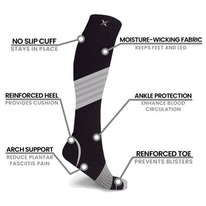 Extreme Fit - RUN+ ULTRA V-STRIPED REFLECTIVE - ATHELTIC GRADE COMPRESSION SOCKS - KNEE-LENGTH