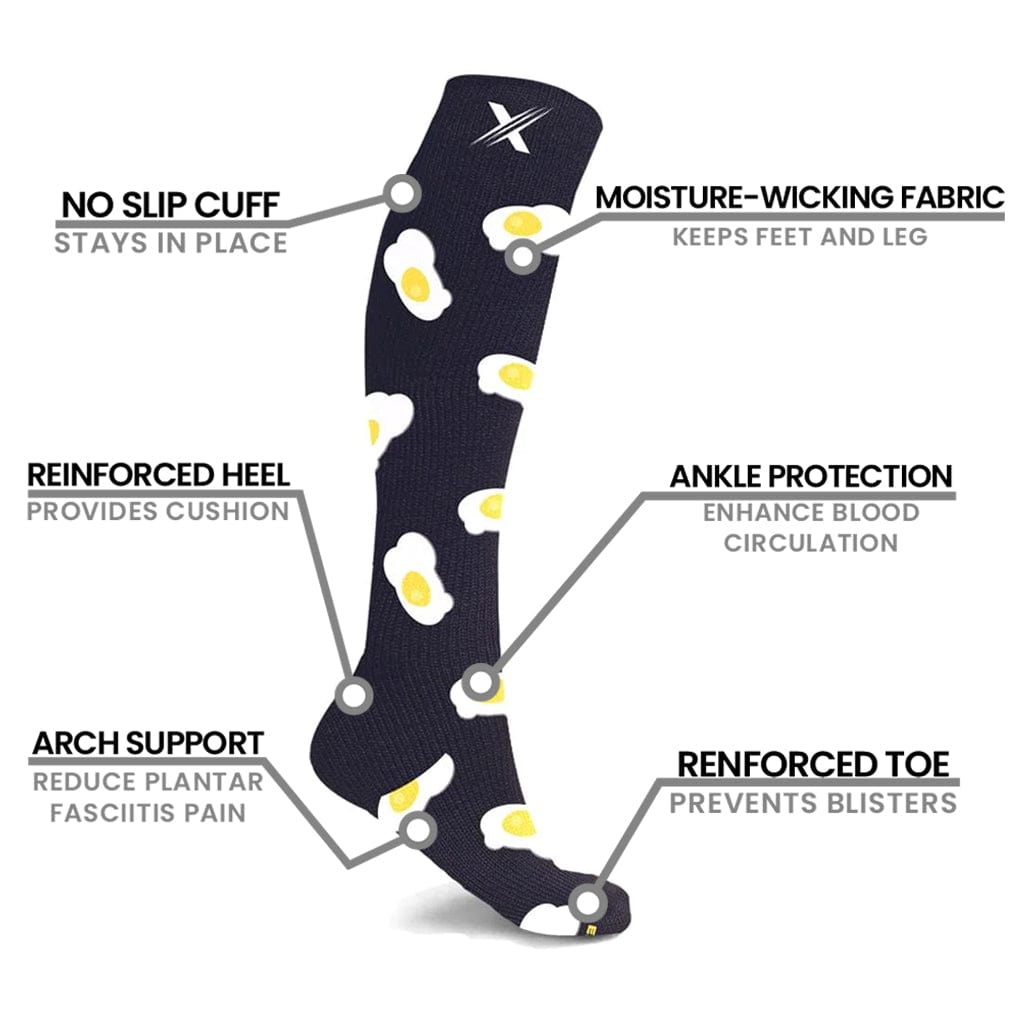 Extreme Fit - MISMATCHED: EGGS &amp; BACON COMPRESSION SOCKS - KNEE-LENGTH