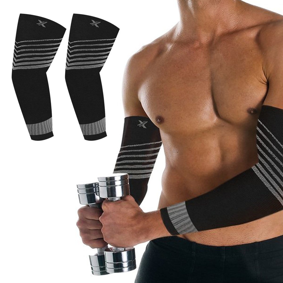 Extreme Fit - V-Striped Support Ankle Compression Pain Relief Recovery Sleeves (1-Pair) - ELBOW SLEEVES