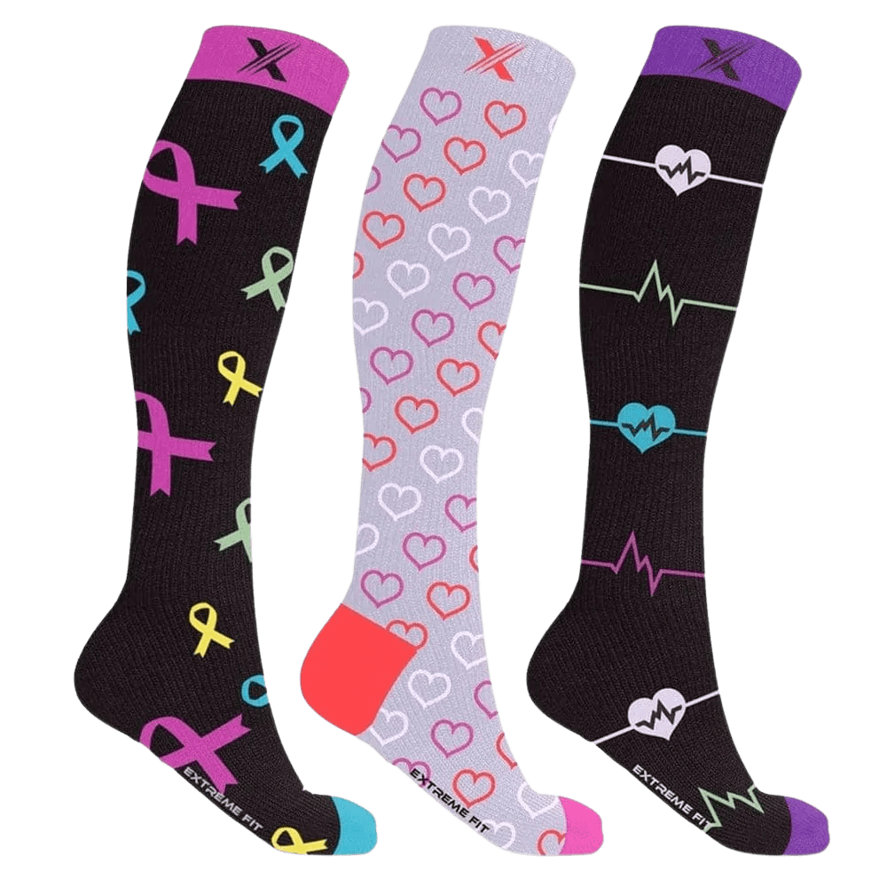 Extreme Fit - HEARTS &amp; RIBBONS COMPRESSION SOCKS (3-PAIRS) - KNEE-LENGTH
