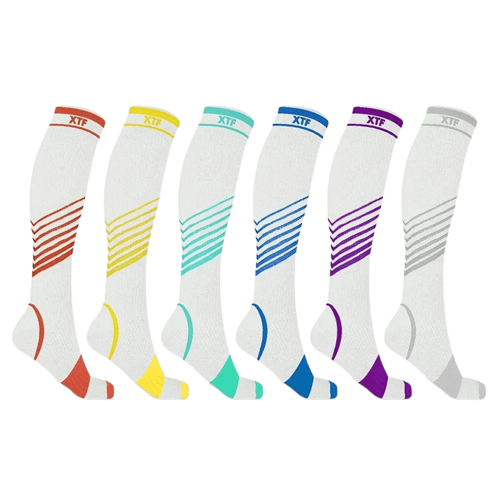 Ultra V-Striped White Edition Knee-High Compression Socks (6-Pairs)