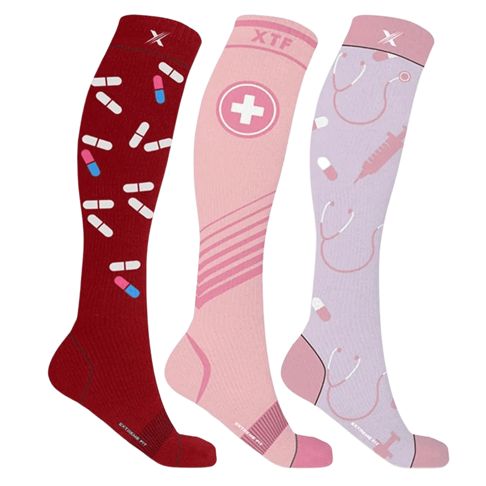 Extreme Fit - LATE SHIFTS NURSES COMPRESSION SOCKS (3-PAIRS) - KNEE-LENGTH
