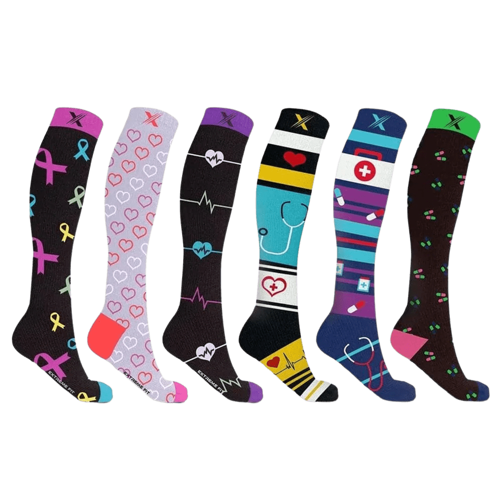 Extreme Fit - XTF Medical Prints Knee-High Compression Socks (6-Pairs) - KNEE-LENGTH