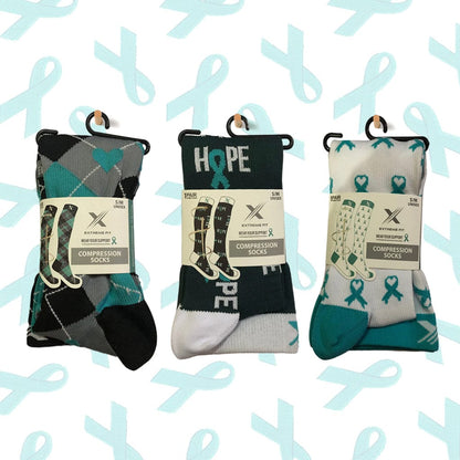 Extreme Fit - OVARIAN CANCER AWARENESS - LOVE &amp; HOPE COMPRESSION SOCKS (3-PAIRS) - KNEE-LENGTH