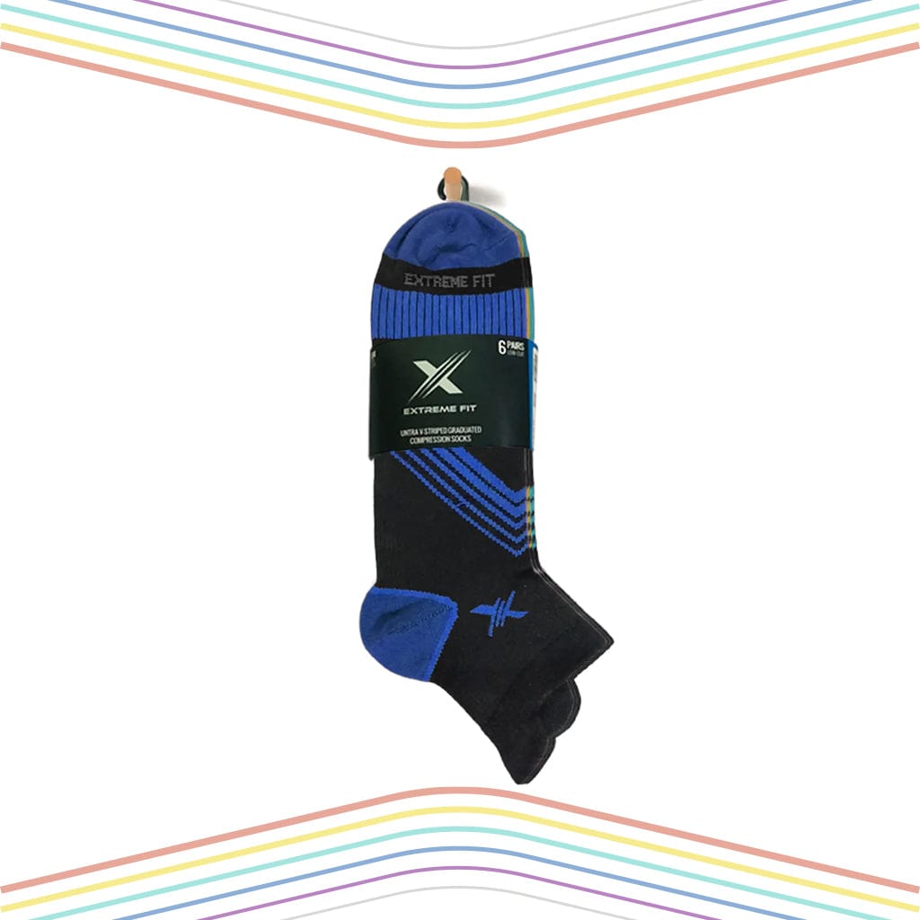 Extreme Fit - ULTRA V-STRIPED COMPRESSION SOCKS - LOW-CUT (6-PAIRS) - ANKLE-LENGTH
