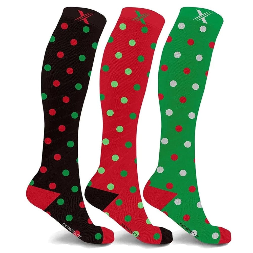 Extreme Fit - FESTIVE POLKADOTS COMPRESSION SOCKS (3-PAIRS) - KNEE-LENGTH