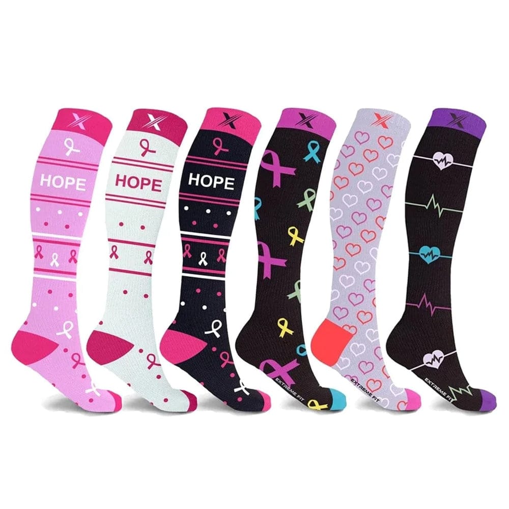 Extreme Fit - BREAST CANCER AWARENESS COLLECTION COMPRESSION SOCKS (6-PAIRS) - KNEE-LENGTH