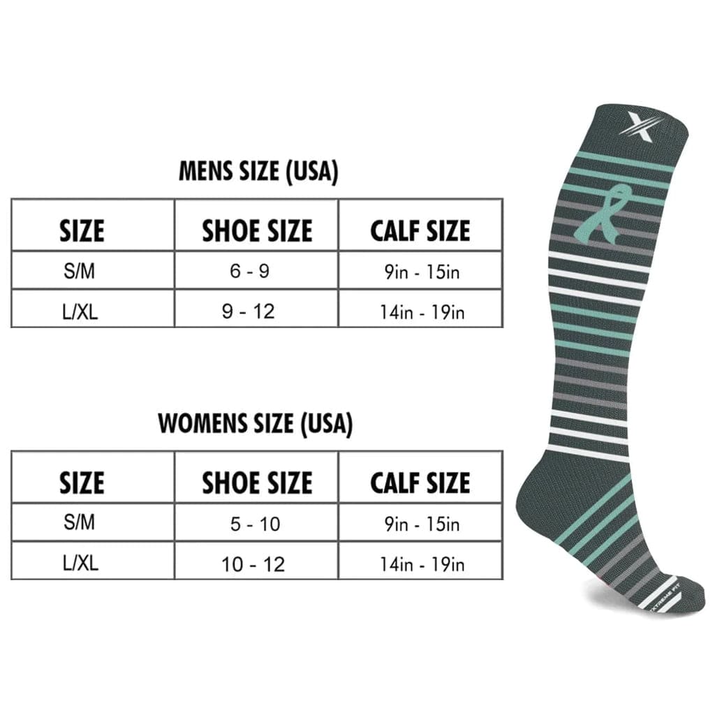 Extreme Fit - OVARIAN CANCER AWARENESS - NO ONE FIGHTS ALONE COMPRESSION SOCKS (3-PAIRS) - KNEE-LENGTH
